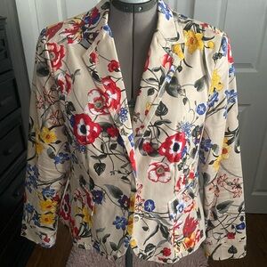 New York & Company Beige Floral Blazer with Red, Yellow & Blue Flowers